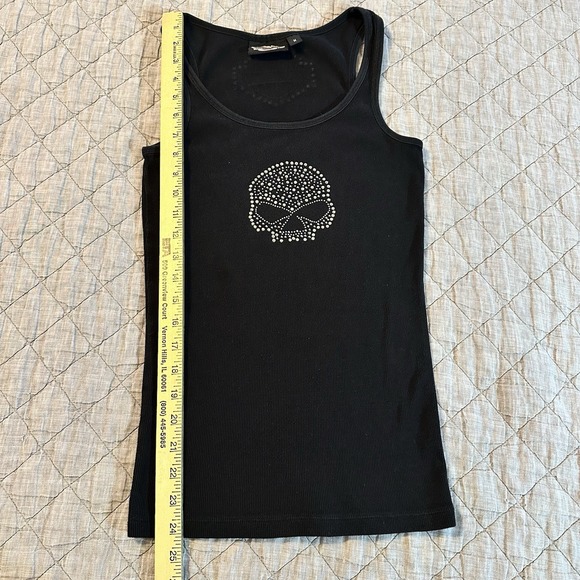 Harley Davidson Womens M Black Ribbed Tank Rhinestone Skull Biker Y2K Bedazzled - Picture 5 of 7